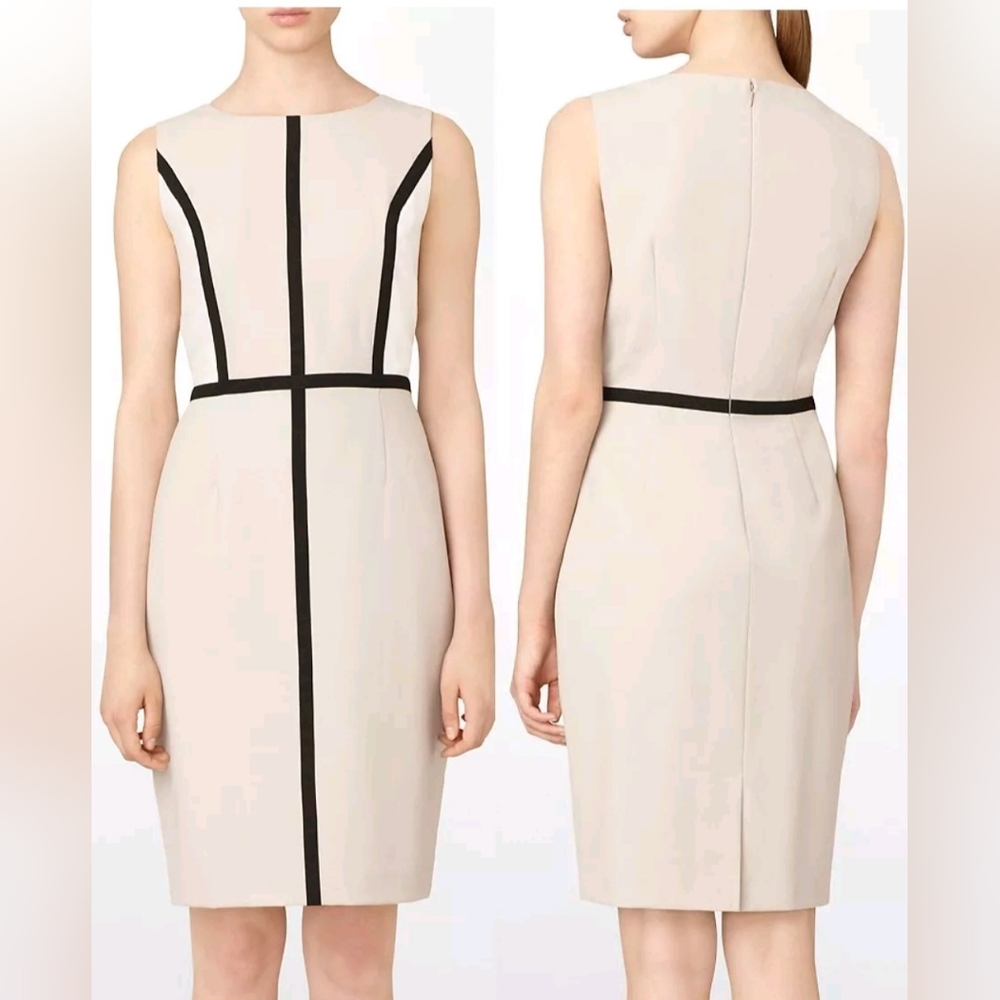 Calvin Klein Beige and Black Midi Dress/ Size 8 /